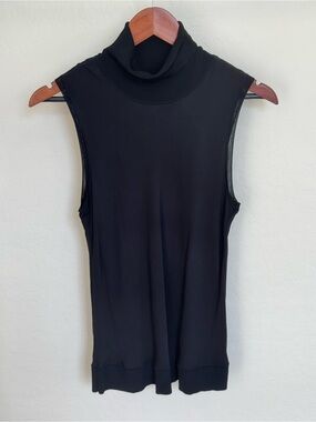 Theory 100% Silk Black Sleeveless Turtleneck Mock Neck Shell Top Blouse Sz Large